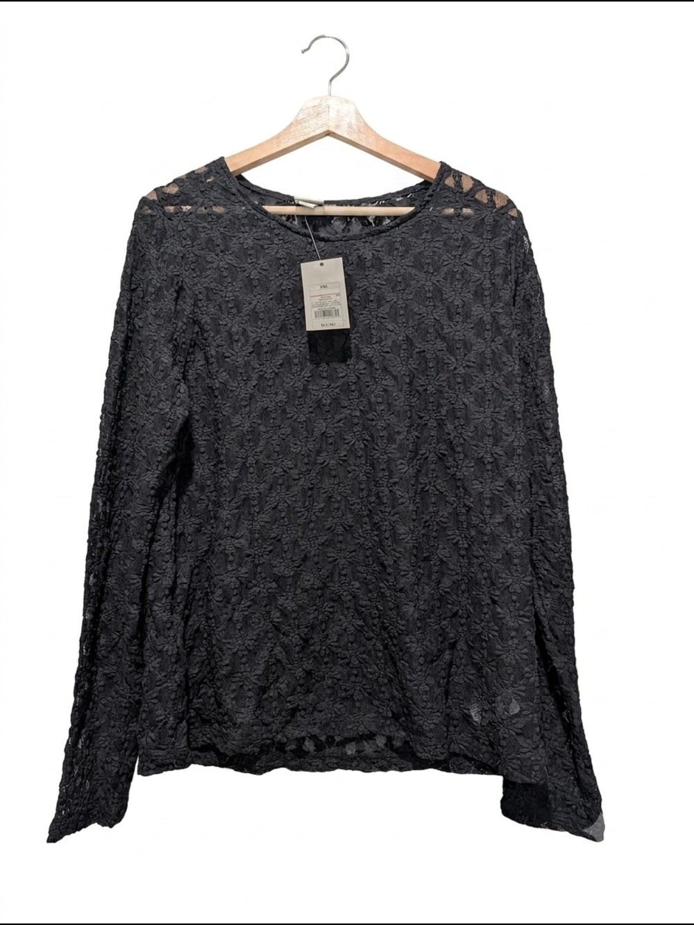 Black Floral Lace Sheer Whimsigoth Romantic Grunge  Long Sleeve Blouse XXL